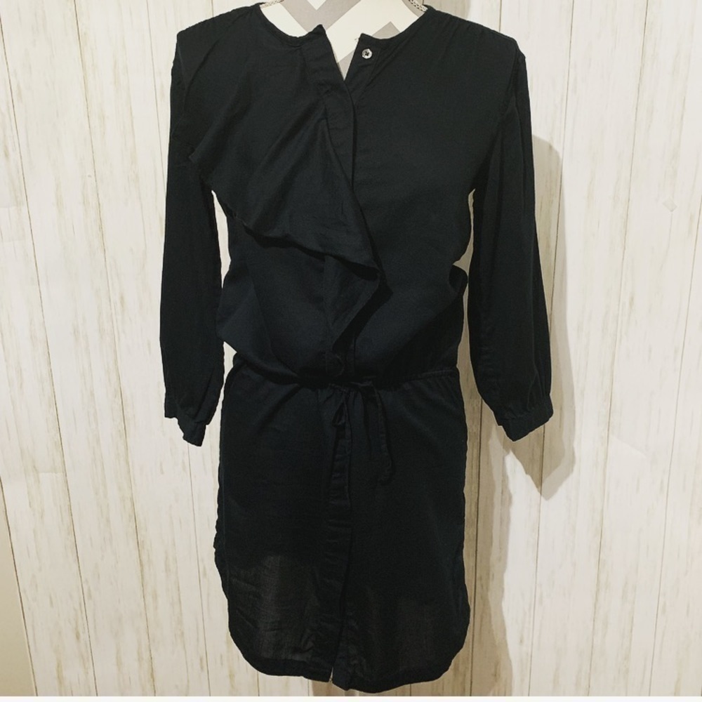 GAP Black Drawstring Ruffle Dress Size XS - Picture 3 of 10